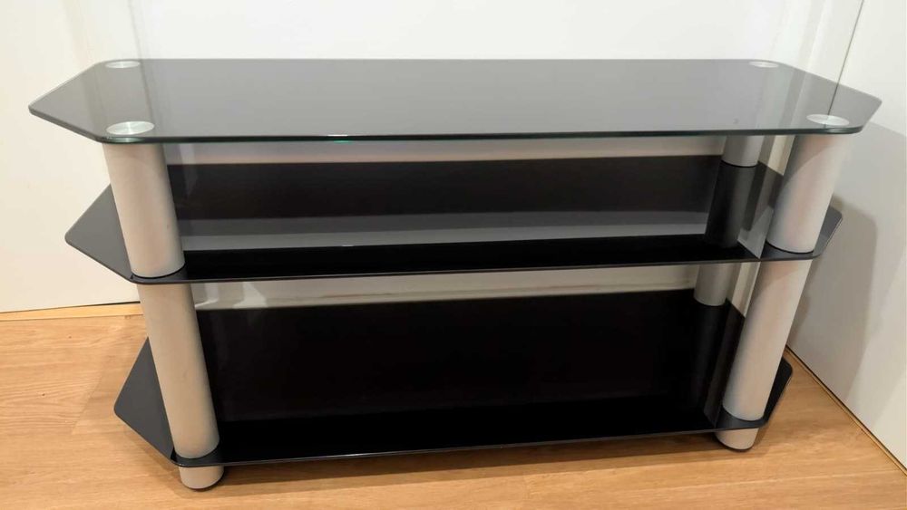 Móvel TV Vidro preto temperado e Aço (MediaMarkt)