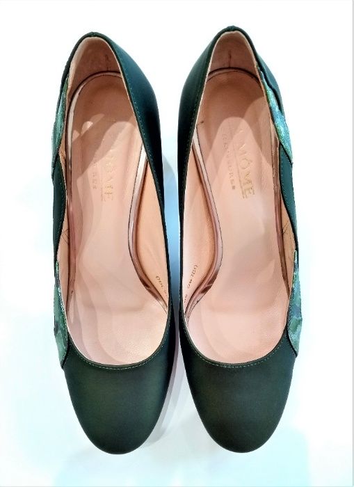 Buty La Mome na słupku , oliwkowa satyna r.39