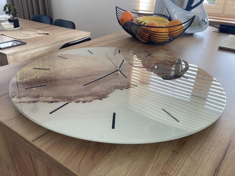 Zegar ścienny szklany, 60cm, cichy, motyw złoto