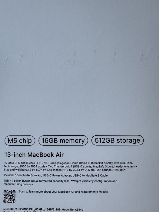 ‼️‼️ 2026 MacBook Air 13” M5 Silver 16GB 512GB SSD стан OPEN BOX