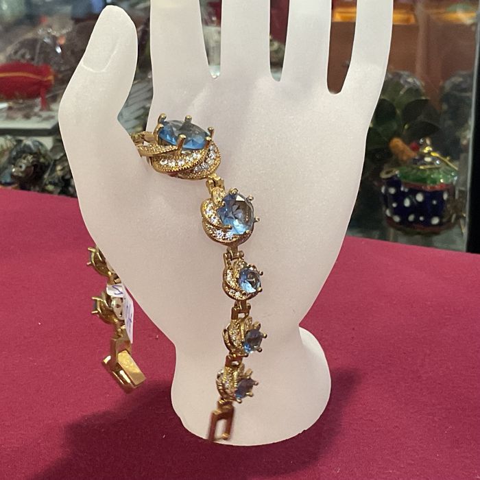 Pulseira prata banho ouro aquamarine 19 cm