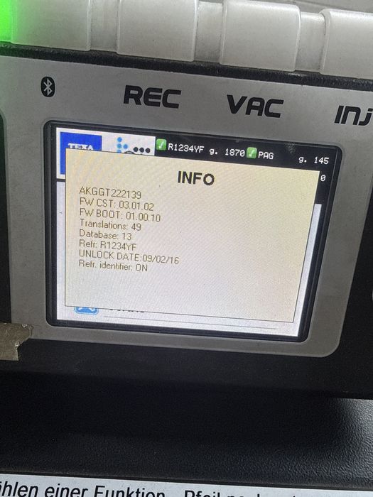 Stacja klimatyzacji Texa 770S R-1234YF z identyfikatorem