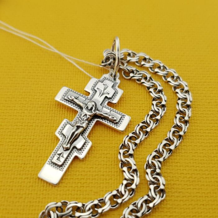Комплект срібна цепочка с хрестиком срібло 925 проба ланцюжок і кулон
