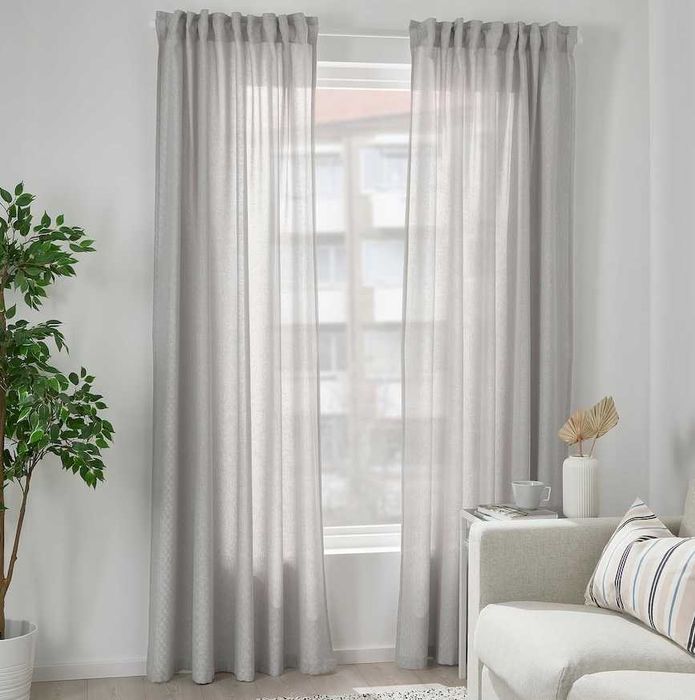 Nowe IKEA FJADERMOTT Zasłony 145x300cm Komplet ZASŁON 2 SZT SZARE Wzór