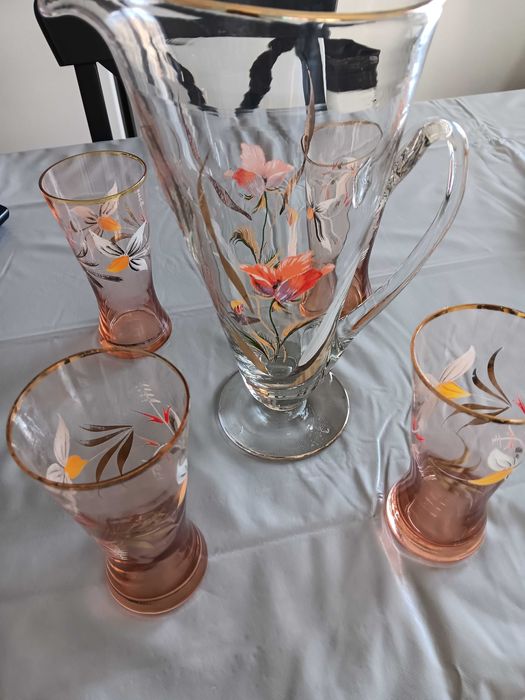 Conjunto refresco de verão, em vidro soprado e pintado à mão, anos 60