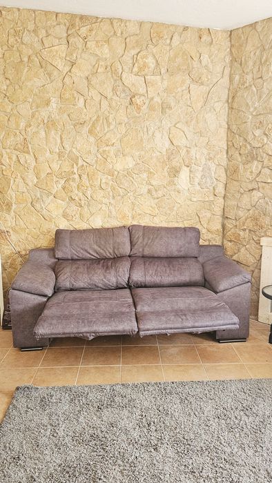 2 Sofás Reclináveis Elétricos 2 Lugares – Feitos por Medida – Tecido Cinza-Chumbo