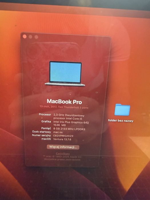 Macbook pro 13 a1708, 8/480