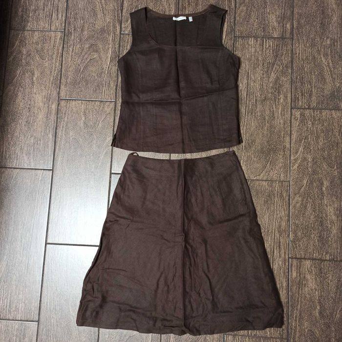 Брендовый льняной костюм блузка майка юбка Marco Pecci платье лен