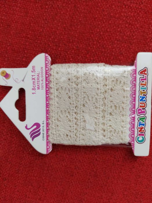 Embalagem de Fita em renda 100% algodão pérola 1,5m - 18mm