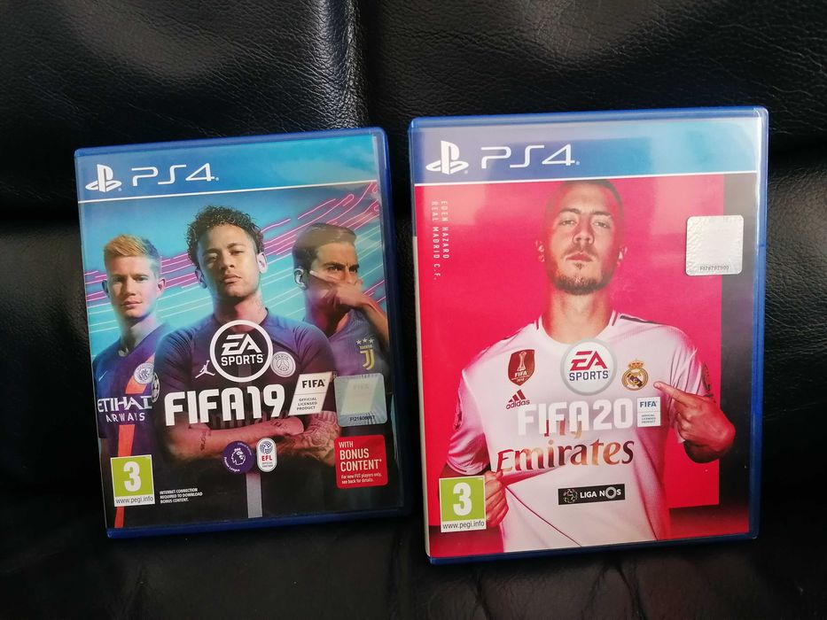 Jogos PS4, FIFA 20 e FIFA 19.