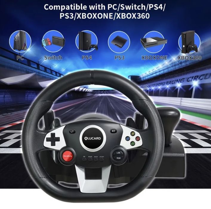 Ігровий руль  ALUCARD 270° для гонок. Повний комплект: педалі + КПП