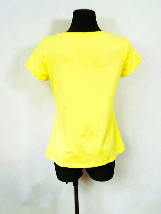 T-shirt Miss Kiss S/M żółty z napisem Paris i ozdobami