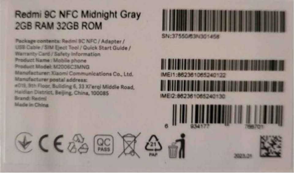 Xiaomi Redmi 9C NFC 2GB/32GB Midnight Gray NOWY+2 szkła hartowane+pokrowiec karbonowy
