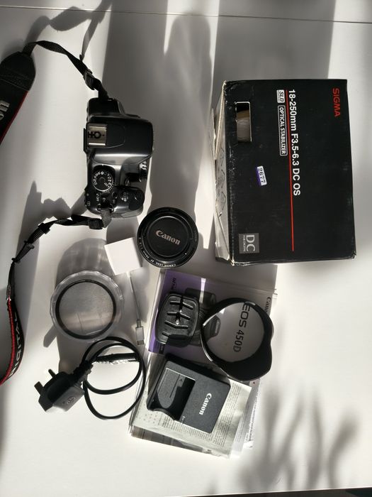 Canon 450d EF-S 18-55 Kit + obiektyw sigma 18-250mm + dodatki