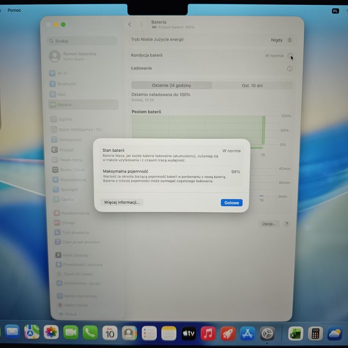 Apple MacBook Air M3, 15,3", 8/256GB, Retina, bateria 98%, tylko Warszawa