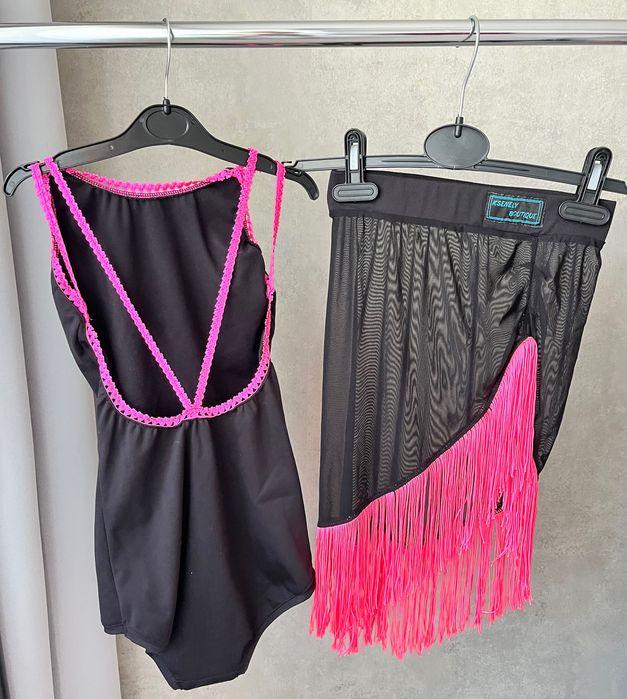 Тренувальний комплект для бальних танців боді в спідничка з бахромою