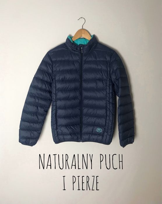 Granatowa pikowana kurtka puchowa, sportowa marki Moah