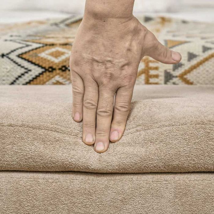 Banqueta de Quarto Acolchoada, veludo bege