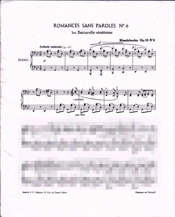 PIANO: Mendelssohn - 2 Barcarolles Vénétiennes - Partiruras - Ed. Sassetti