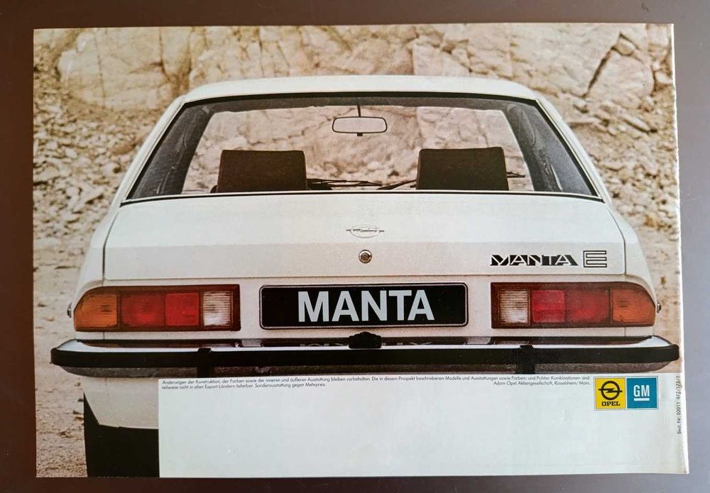 1978 brochura folheto Opel Manta E