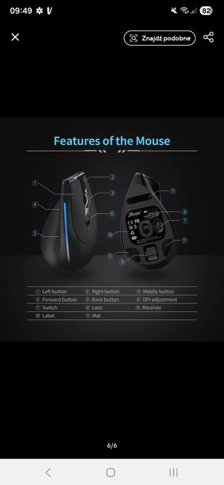 Mysz Bezprzewodowa gamingowa ergonomiczna pionowa z podświetlaniem