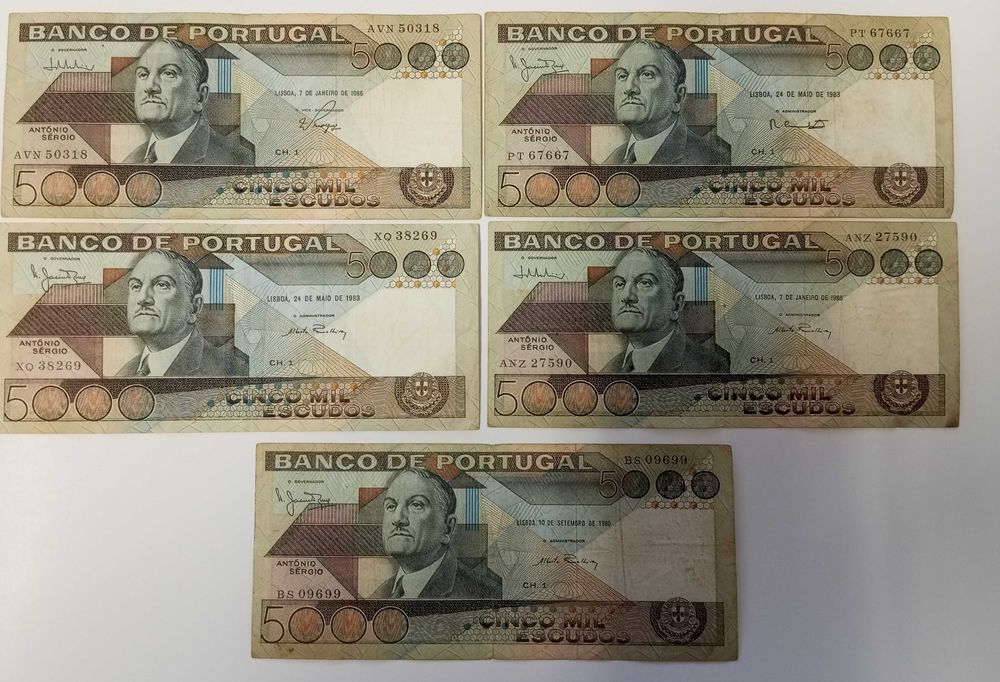 Notas de 5000 escudos de António Sérgio   25 E cada