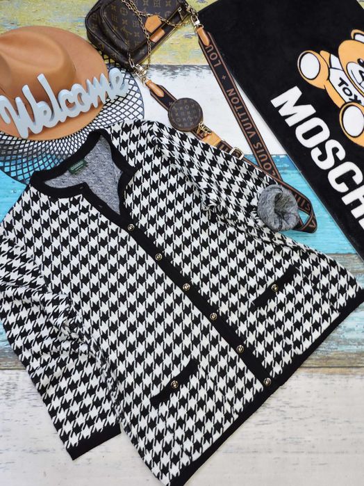 C&A Sweterek kardigan pepitka black white 42/44