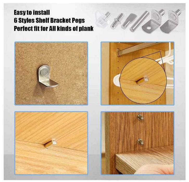 Zestaw 160 podpórek do półek, 6 stylów