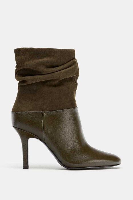 Botas em pele verde seco da Zara