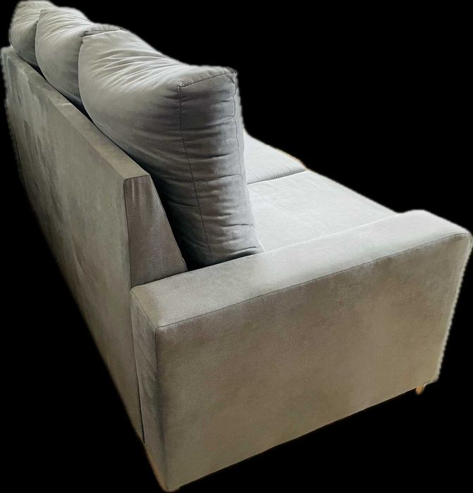 Sofá- cama, 3 lugares, tecido cinzento claro