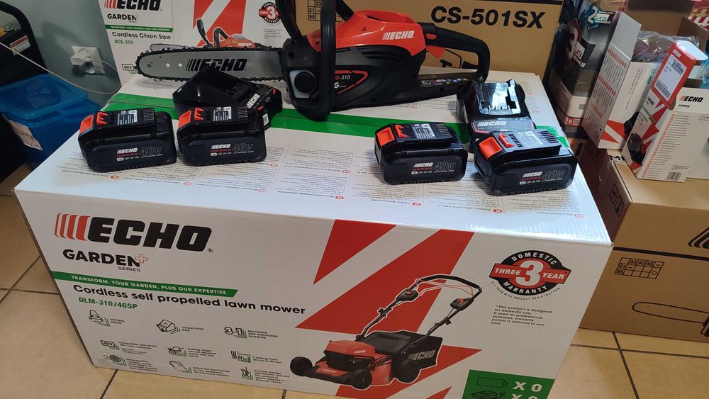 Pilarka akumulatorowa ECHO DCS-310 + Kosiarka DLM-310/46SP + 4 aku.