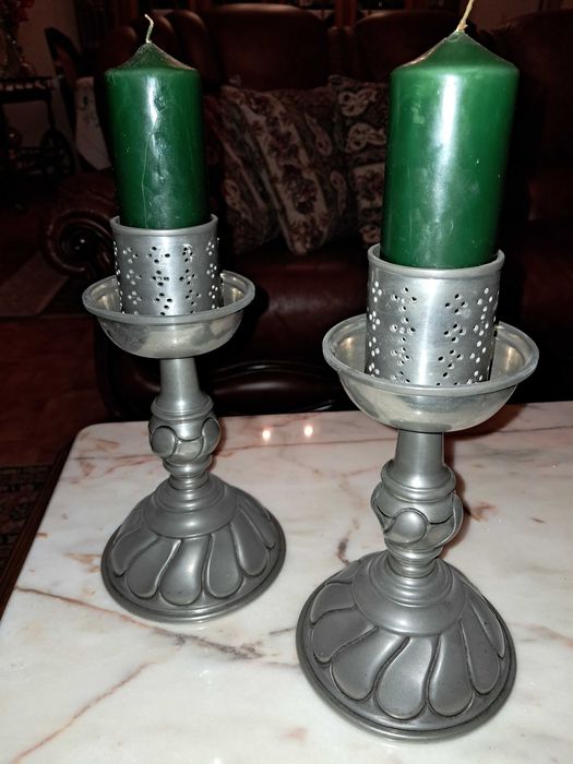 Terrina e castiçais em estanho 95%