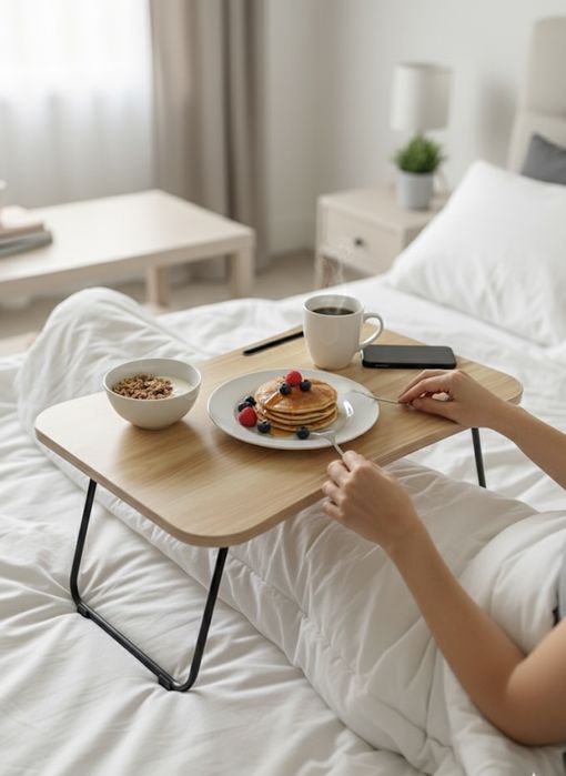 Mesa dobrável para portátil - madeira natural - ideal para sofá e cama