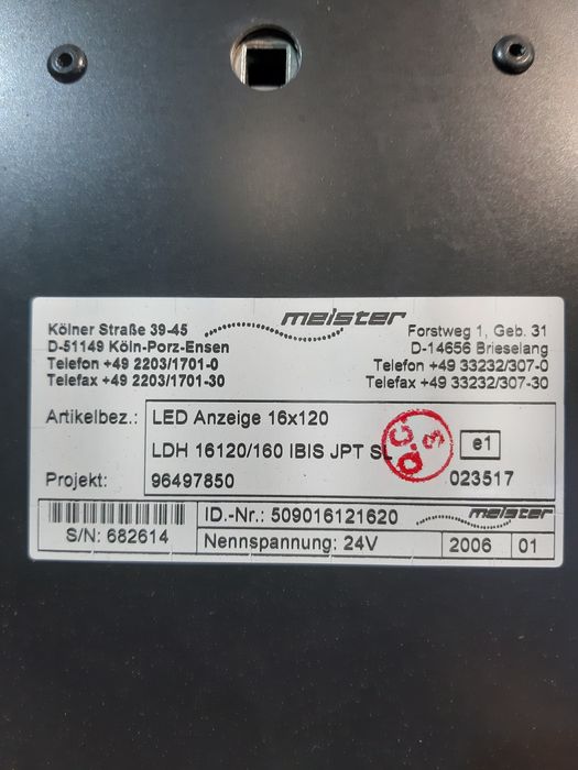 Wyświetlacz Meister Led 509016121620 Ibis Ldh 19X120