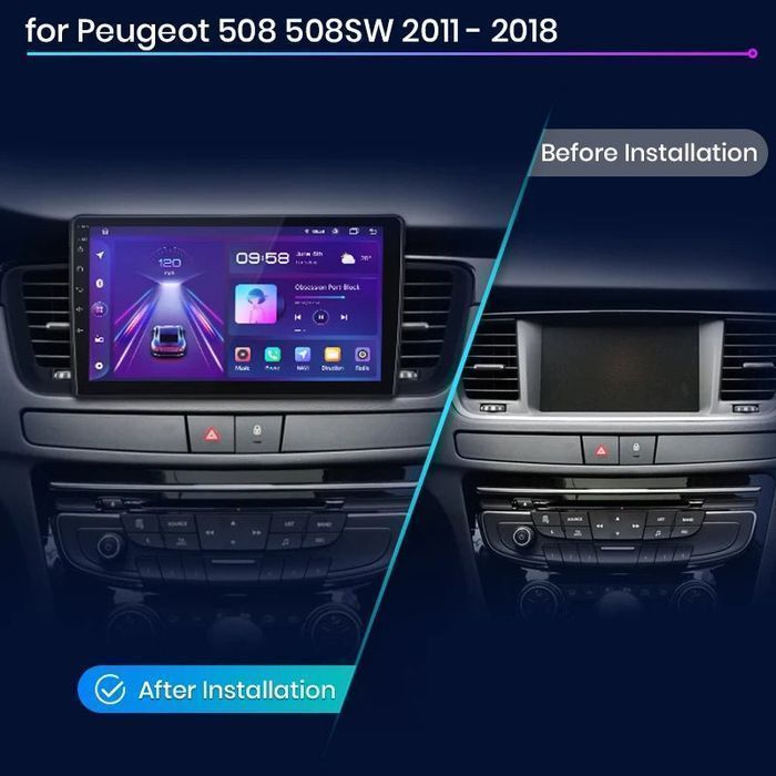 Radio 2DIN Android Auto CarPlay Navi GPS Bluetooth Peugeot 508 4/64GB