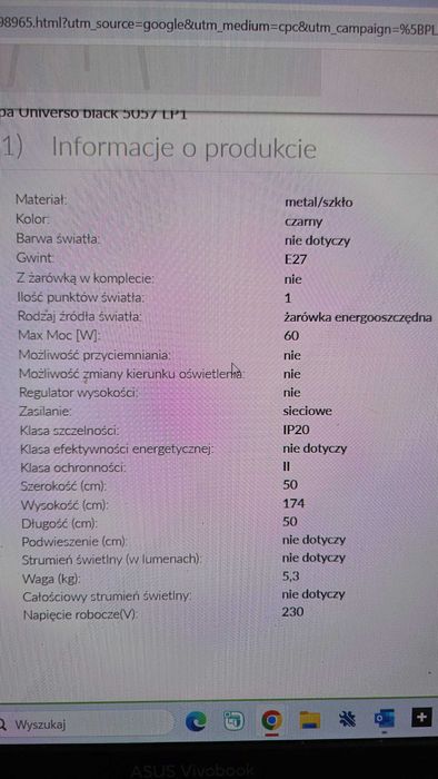 lampa podłogowa stojąca UNIVERSO BLACK