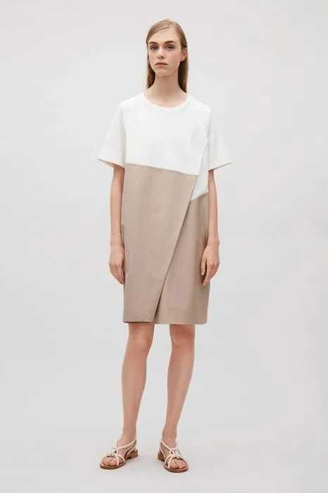 Sukienka COS XS 34 biało beżowa komunia chrzciny biurowa minimalistyczna oversize