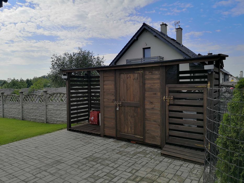 Domek narzędziowy 2 +1,1m + drewutnia 1,5 x 1,1m + wiata śmietnikowa