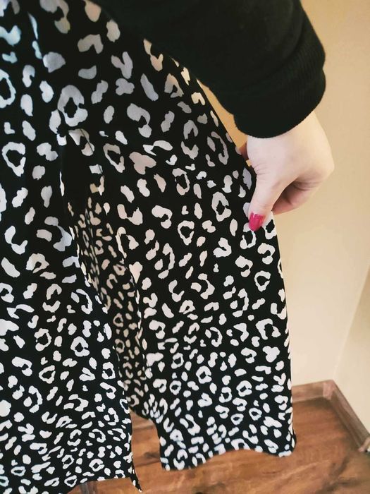 Czarna spódnica midi w białą panterkę, Shein, L/40