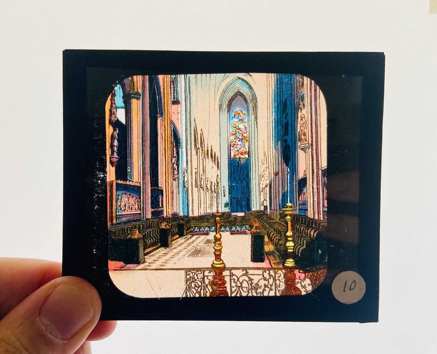 8 slides em vidro para lanterna mágica