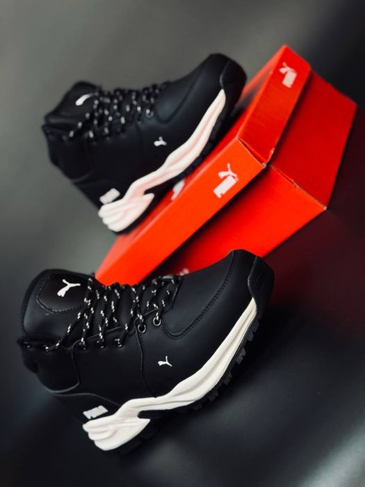 Мужские кожаные ботинки Puma с мехом / кожаные высокие кроссовки пума