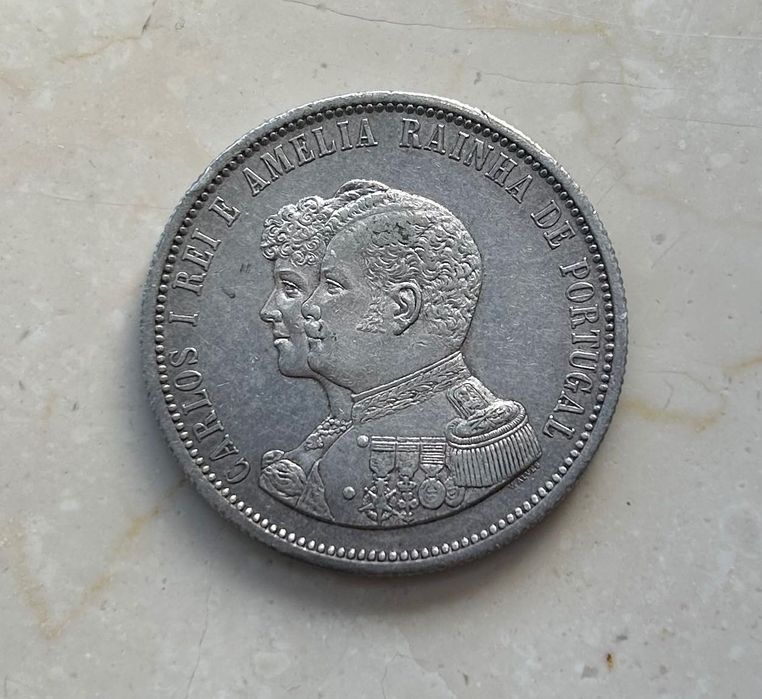 1898 Portugal 1000 Reis Carlos I Centenário Descoberta Índia Prata