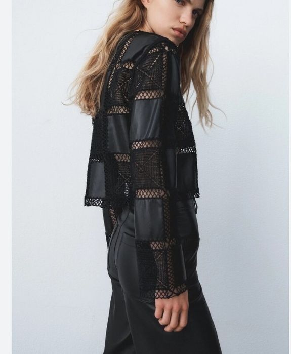 Zara bluzka z ecco skóry z ażurowymi wstawkami 36