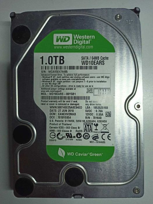 Жорсткий диск HDD 3.5" SATA 1TB Western Digital 64MB