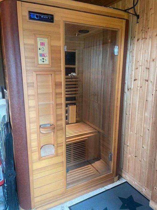 Sauna kabina na podczerwień panele grzewcze weglowe w sciankach INFRAROT Infrared MATY GRZEWCZE 1 2 osobowa radio oswietlenie oparcie oświetlenie