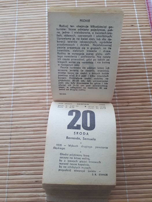 Kalendarz zdzierak bloczkowy 1980