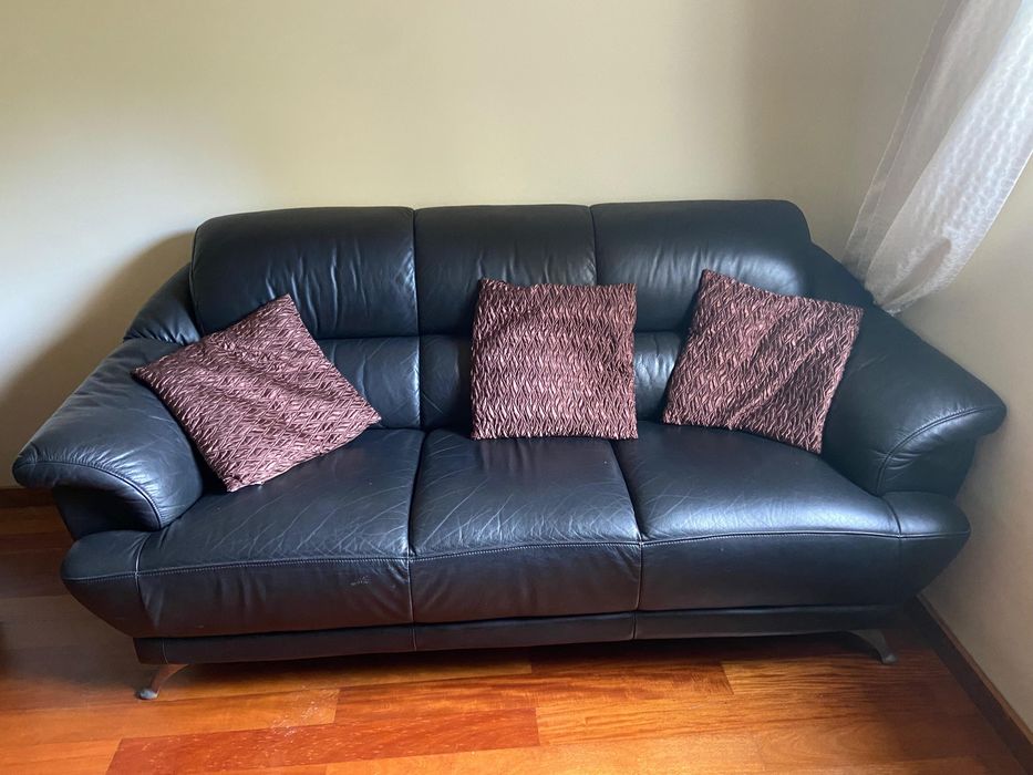 Sofá preto pele natural
