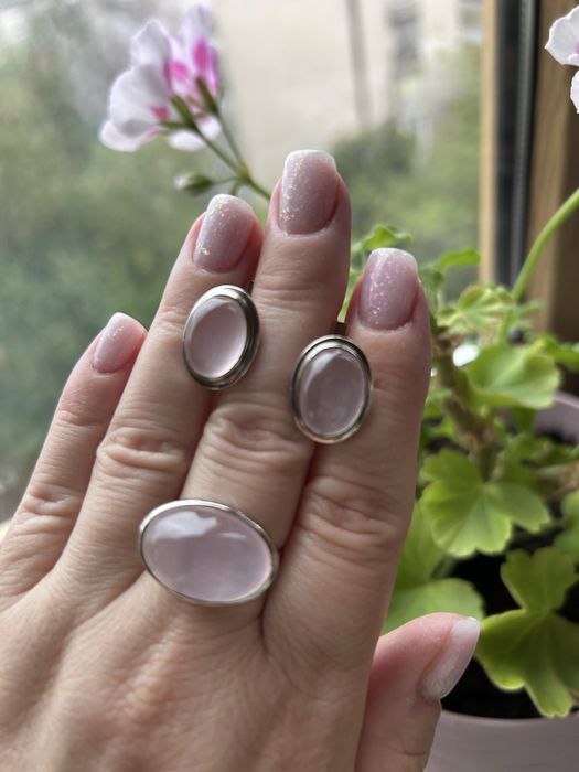 Срібний комплект з рожевим кварцем!