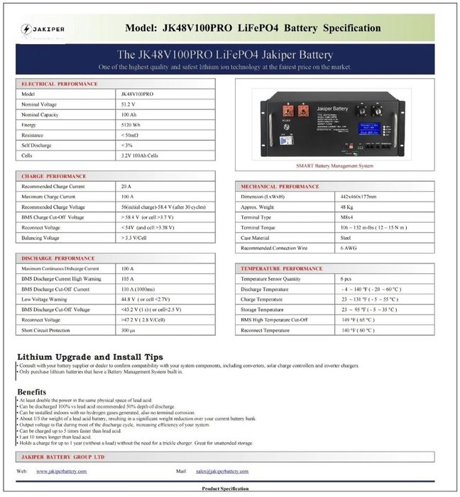 Акумулятор Jakiper LiFePO4 48V 100Ah (5.12 кВт) JK48V100PRO