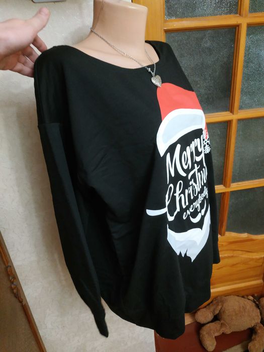Новорічна, різдвяна чорна кофта унісекс з написом Merry Christmas 3XL